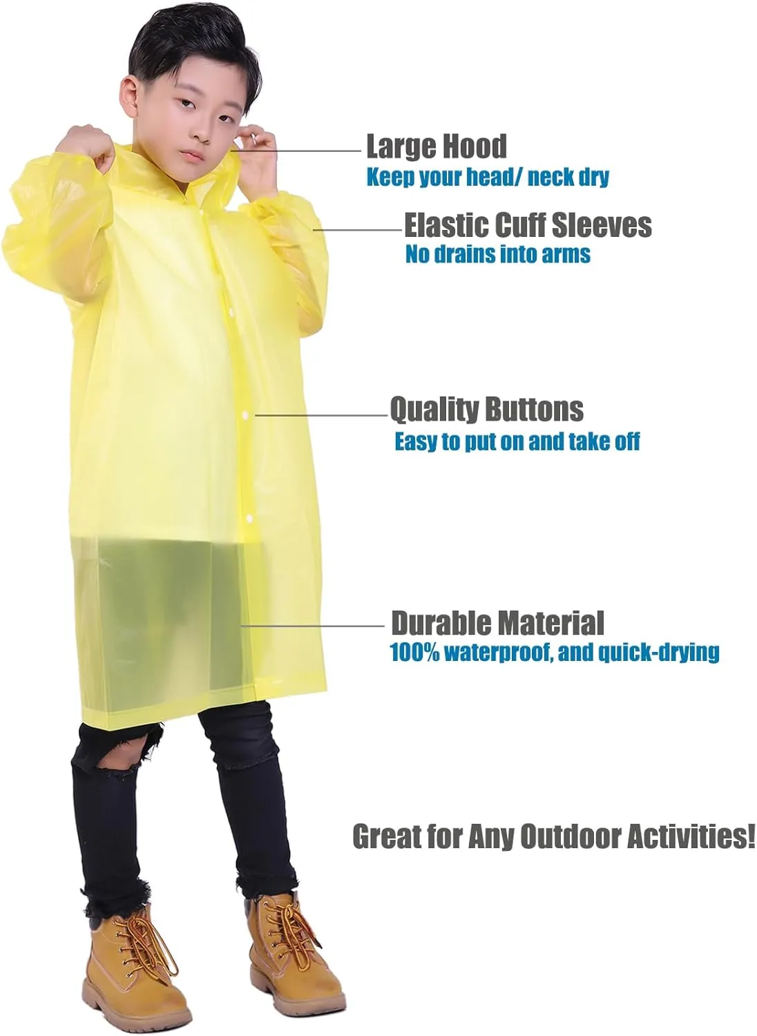 Kids Rain Jacket, 2 Pack Rain Ponchos for Kids - Reusable Raincoats for Boys and Girls Waterproof Outdoor Rain Gear