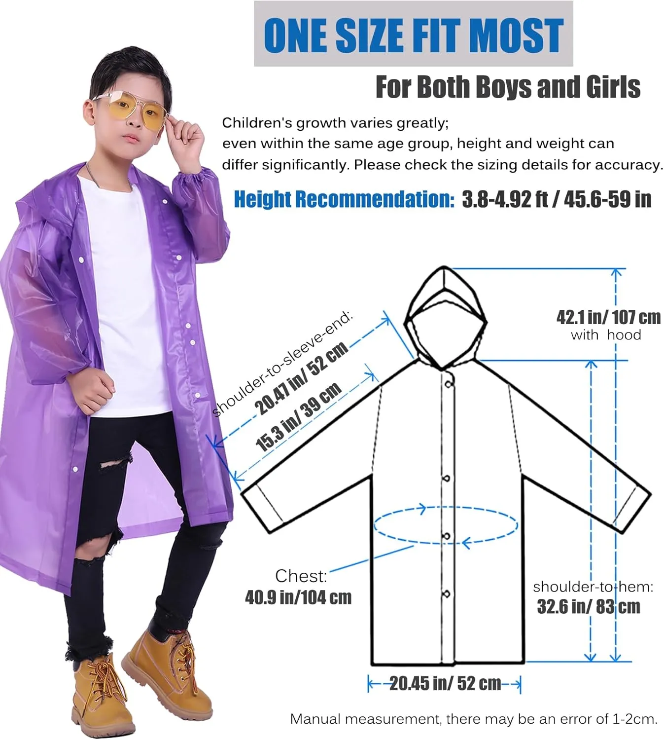 Kids Rain Jacket, 2 Pack Rain Ponchos for Kids - Reusable Raincoats for Boys and Girls Waterproof Outdoor Rain Gear