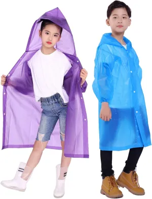 Kids Rain Jacket, 2 Pack Rain Ponchos for Kids - Reusable Raincoats for Boys and Girls Waterproof Outdoor Rain Gear