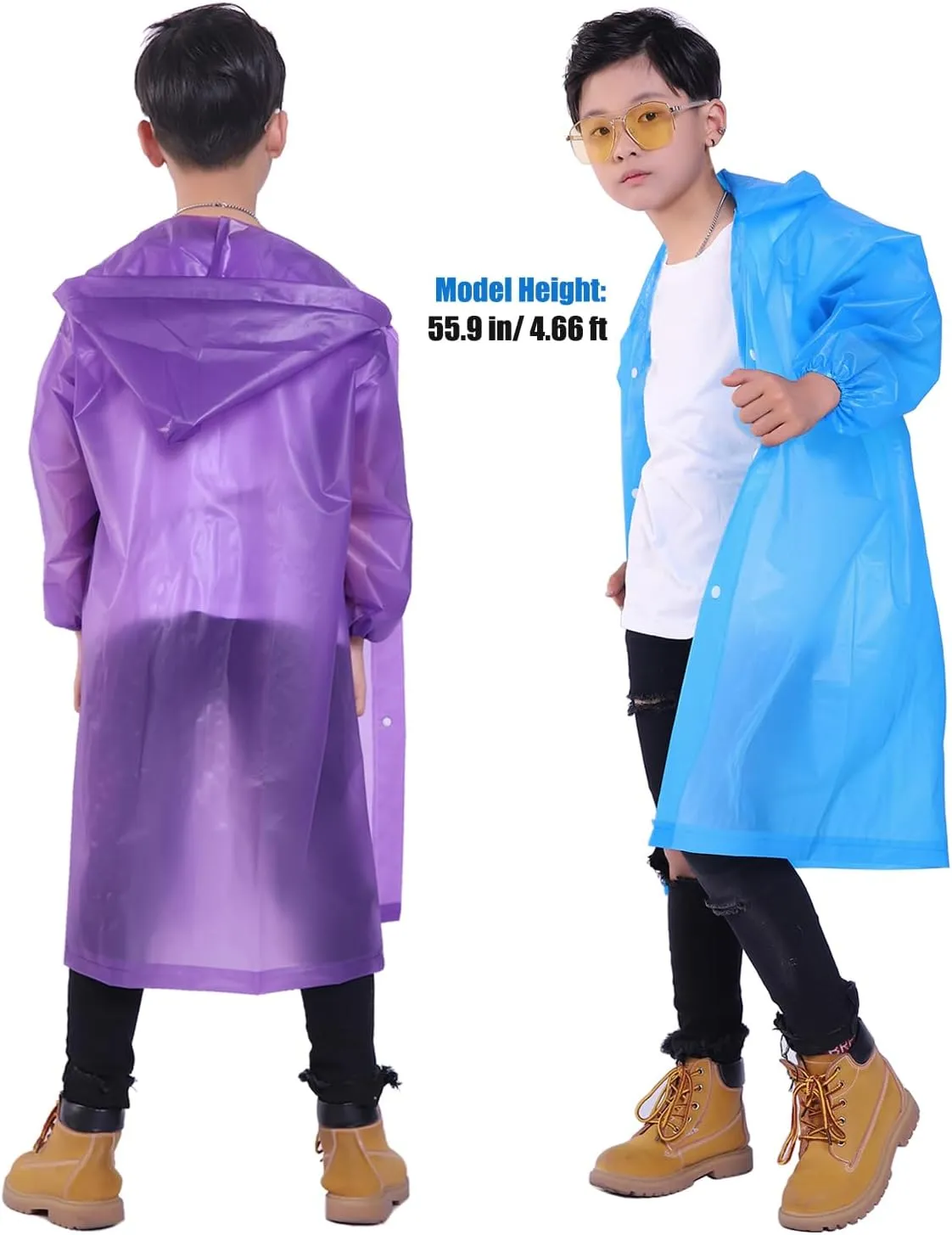 Kids Rain Jacket, 2 Pack Rain Ponchos for Kids - Reusable Raincoats for Boys and Girls Waterproof Outdoor Rain Gear