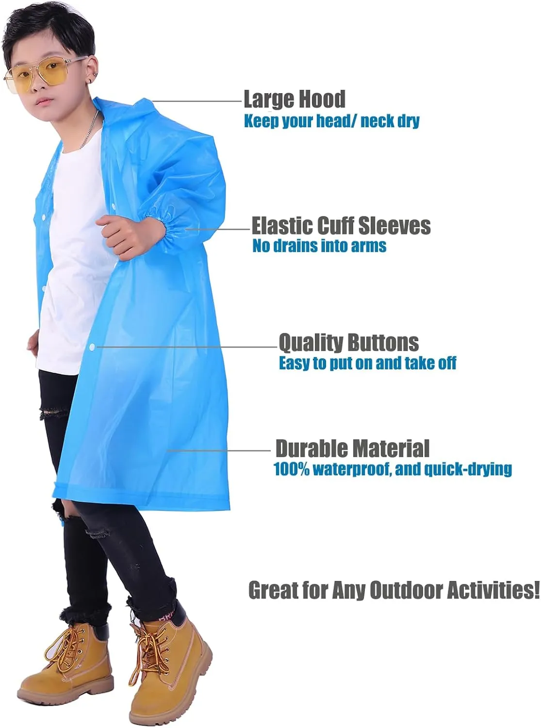 Kids Rain Jacket, 2 Pack Rain Ponchos for Kids - Reusable Raincoats for Boys and Girls Waterproof Outdoor Rain Gear
