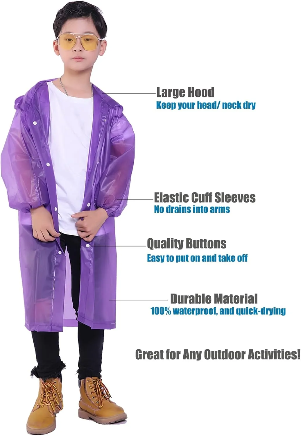Kids Rain Jacket, 2 Pack Rain Ponchos for Kids - Reusable Raincoats for Boys and Girls Waterproof Outdoor Rain Gear