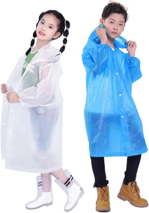 Kids Rain Jacket, 2 Pack Rain Ponchos for Kids - Reusable Raincoats for Boys and Girls Waterproof Outdoor Rain Gear
