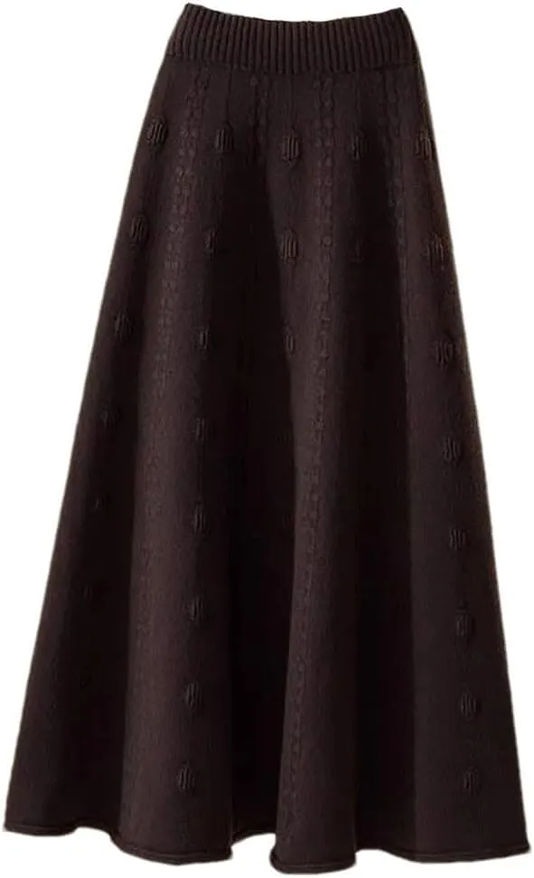 Knitted Ruffle Skirt Korean Autumn Winter Long A-Line Skirt Women Elastic High Waist Wool Warm Midi Pleated Skirt