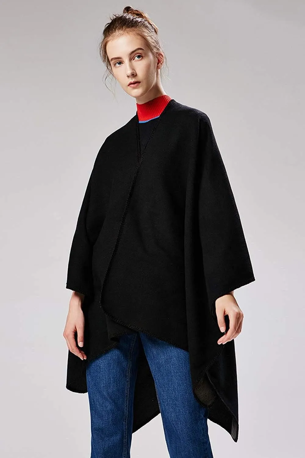 Lacavocor Women's Warm Shawl Wrap Cape Winter Cardigan Sweaters Open Front Poncho