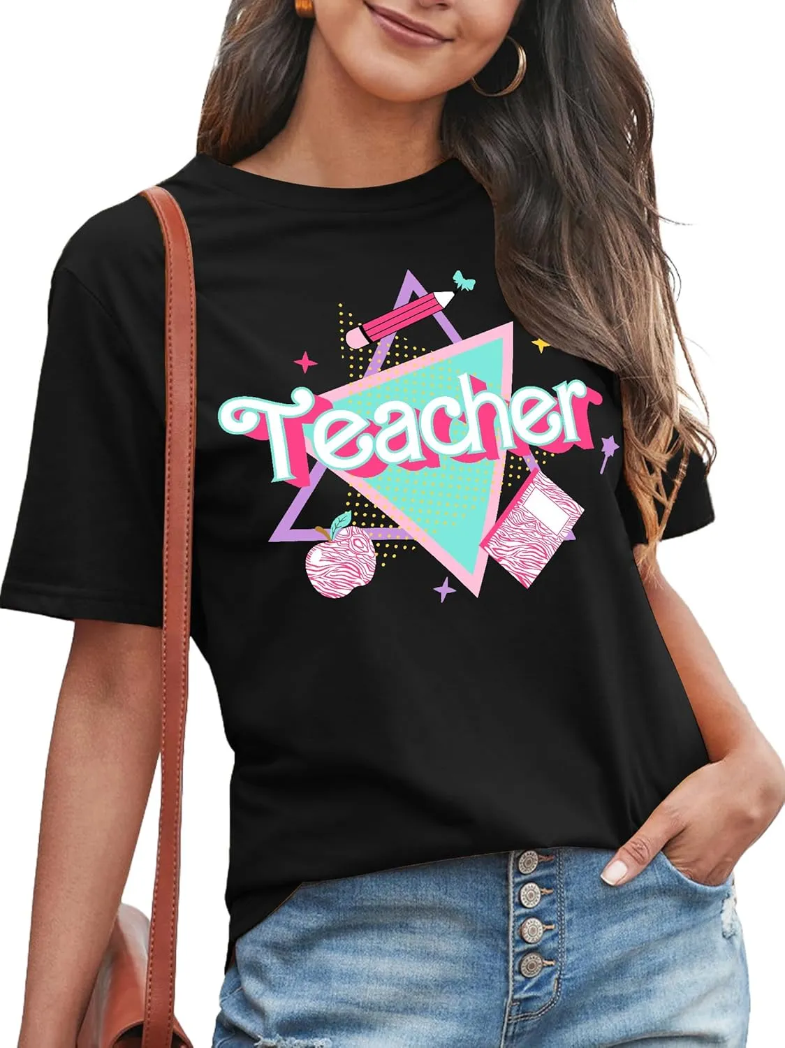 LHBNK Teacher Shirts Women ABCD Teacher Tshirt Teacher Life Shirt Tops Back to School Gifts Casual Summer Tops