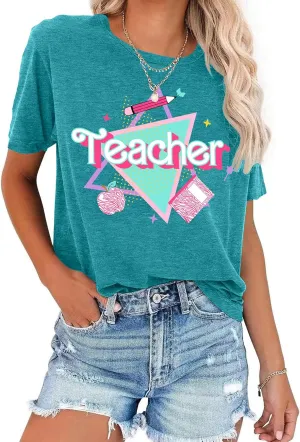 LHBNK Teacher Shirts Women ABCD Teacher Tshirt Teacher Life Shirt Tops Back to School Gifts Casual Summer Tops