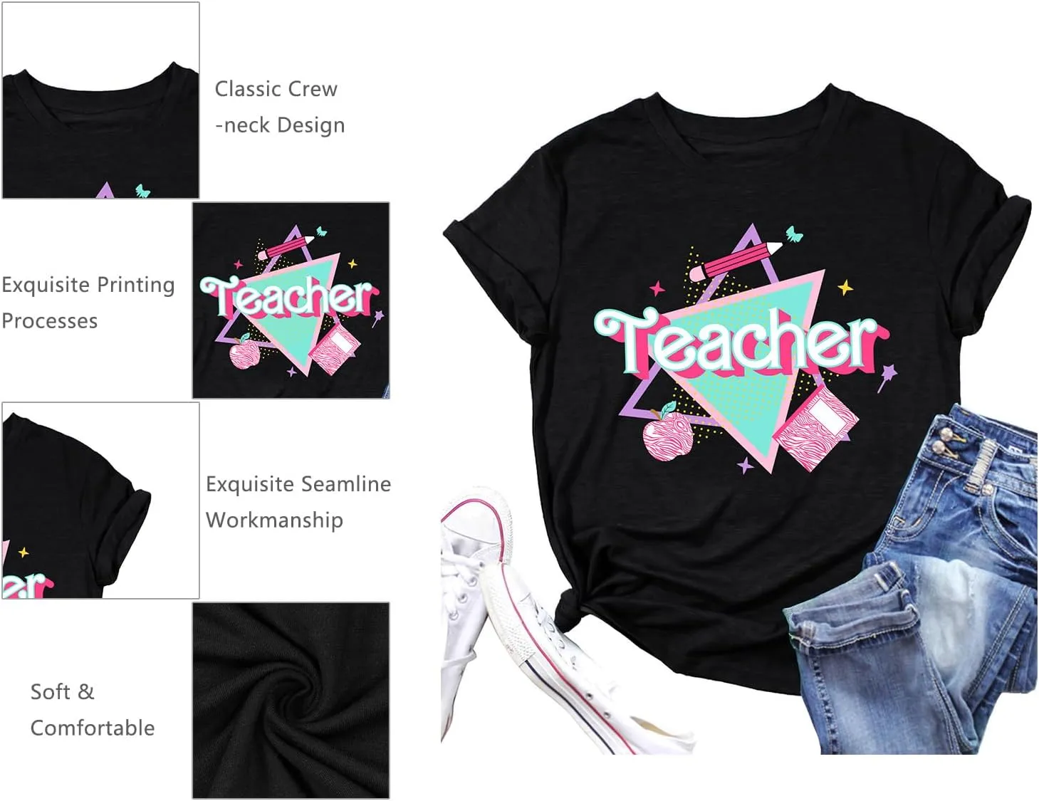 LHBNK Teacher Shirts Women ABCD Teacher Tshirt Teacher Life Shirt Tops Back to School Gifts Casual Summer Tops