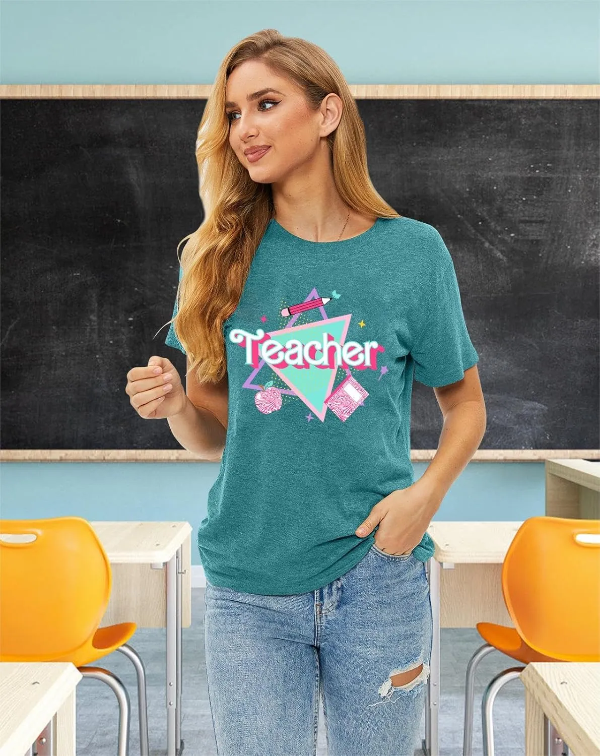 LHBNK Teacher Shirts Women ABCD Teacher Tshirt Teacher Life Shirt Tops Back to School Gifts Casual Summer Tops
