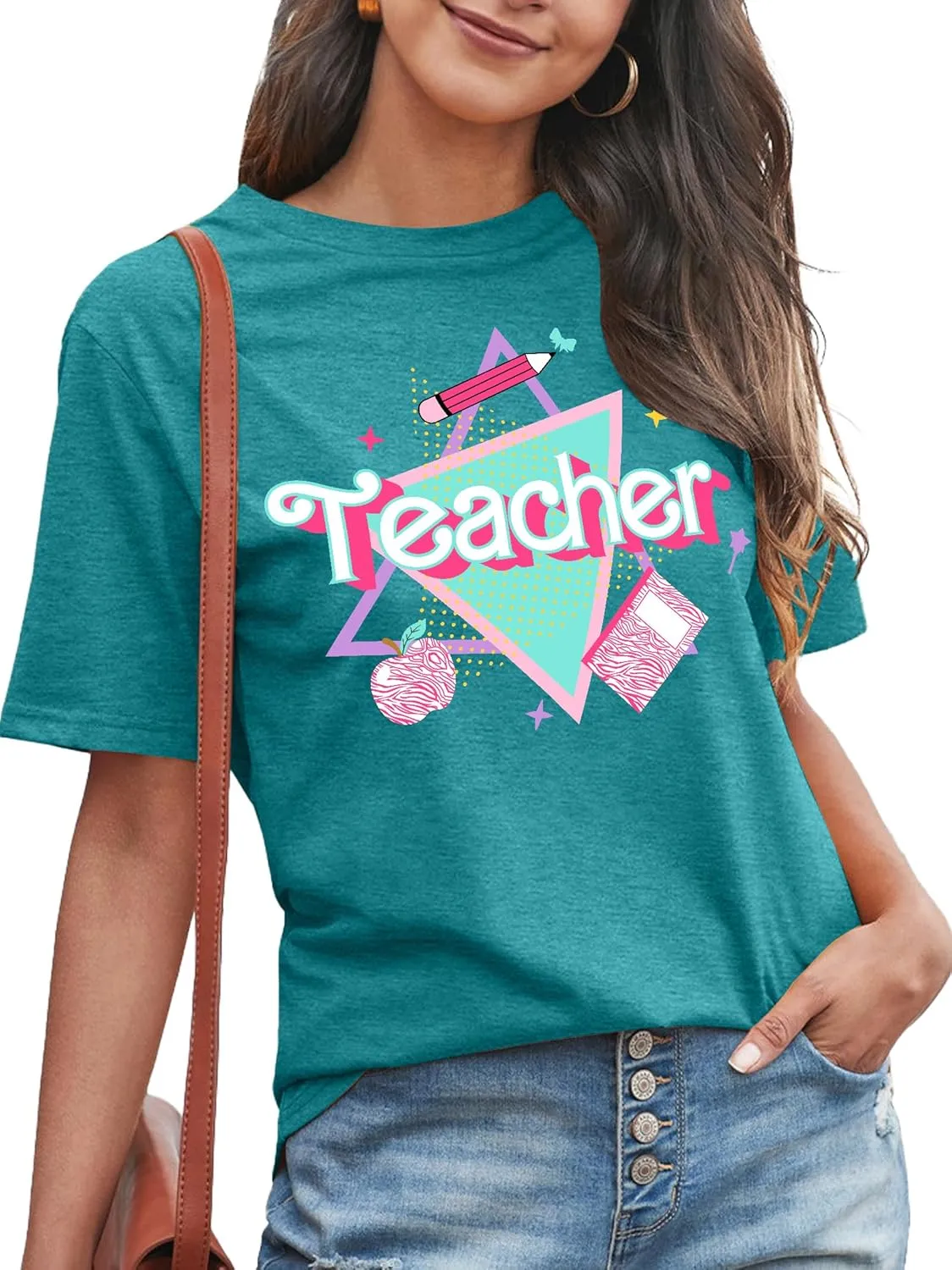 LHBNK Teacher Shirts Women ABCD Teacher Tshirt Teacher Life Shirt Tops Back to School Gifts Casual Summer Tops