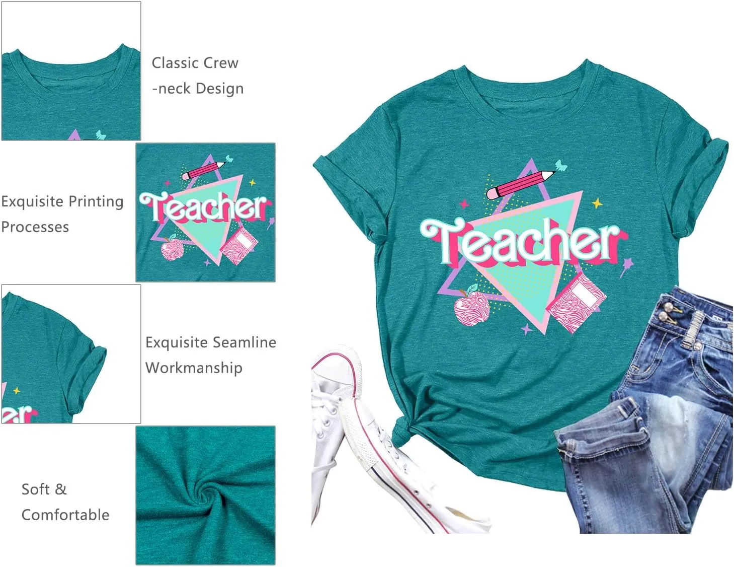 LHBNK Teacher Shirts Women ABCD Teacher Tshirt Teacher Life Shirt Tops Back to School Gifts Casual Summer Tops