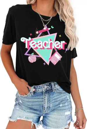 LHBNK Teacher Shirts Women ABCD Teacher Tshirt Teacher Life Shirt Tops Back to School Gifts Casual Summer Tops