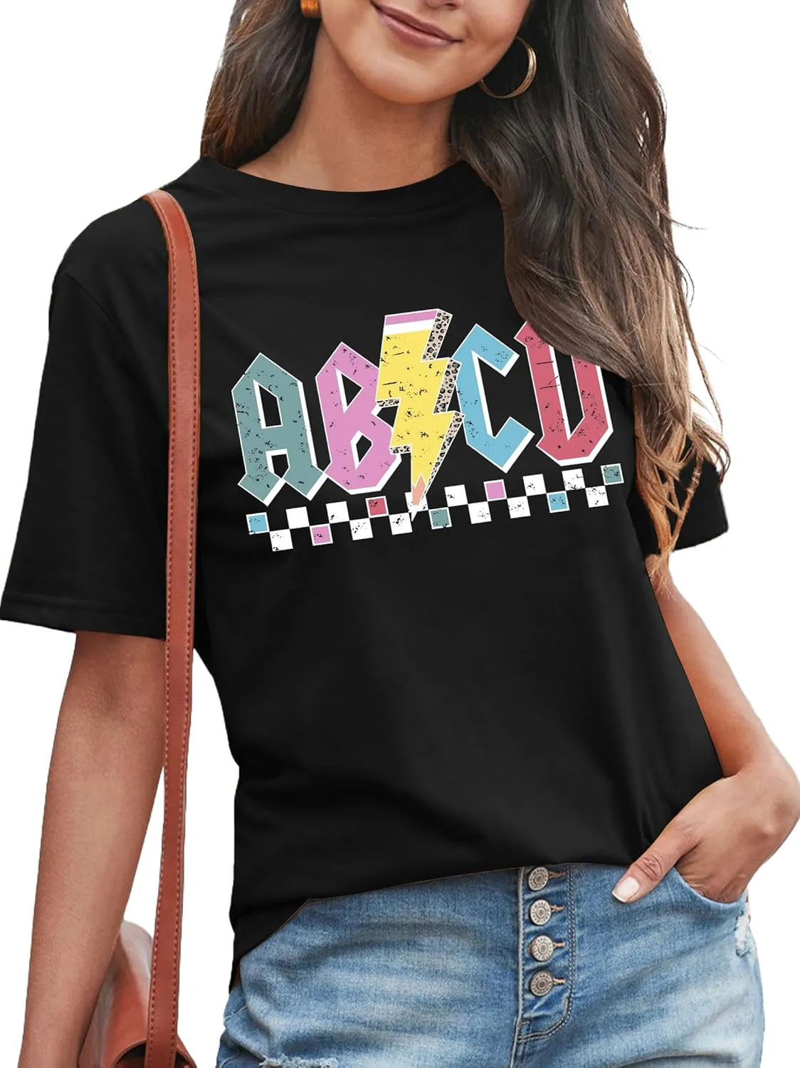 LHBNK Teacher Shirts Women ABCD Teacher Tshirt Teacher Life Shirt Tops Back to School Gifts Casual Summer Tops