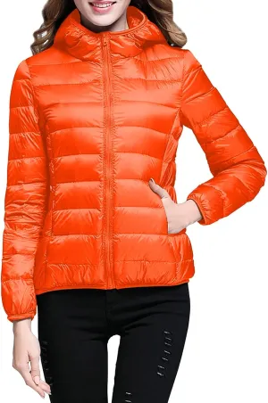Light Jackets for Women Warm Hooded Down Jacket Packable Short Fall Jacket Zip Cardigan Winter Coats with Pockets