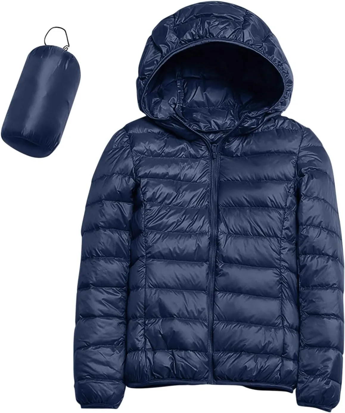 Light Jackets for Women Warm Hooded Down Jacket Packable Short Fall Jacket Zip Cardigan Winter Coats with Pockets