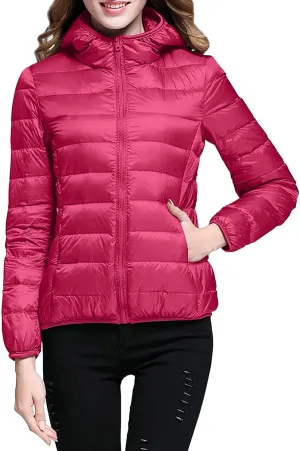 Light Jackets for Women Warm Hooded Down Jacket Packable Short Fall Jacket Zip Cardigan Winter Coats with Pockets
