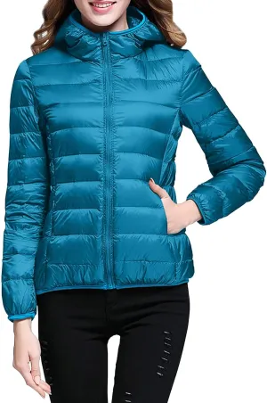 Light Jackets for Women Warm Hooded Down Jacket Packable Short Fall Jacket Zip Cardigan Winter Coats with Pockets