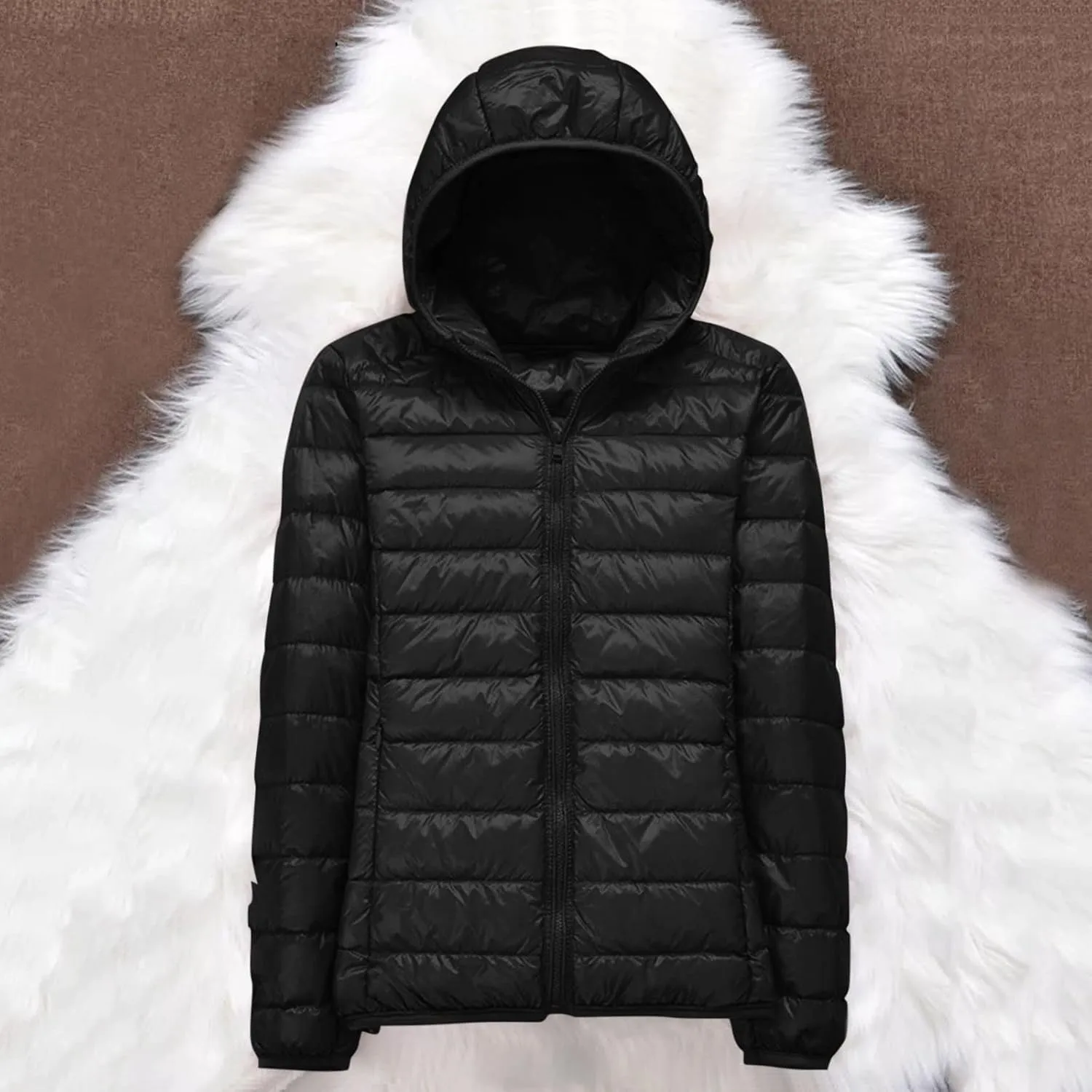 Light Jackets for Women Warm Hooded Down Jacket Packable Short Fall Jacket Zip Cardigan Winter Coats with Pockets