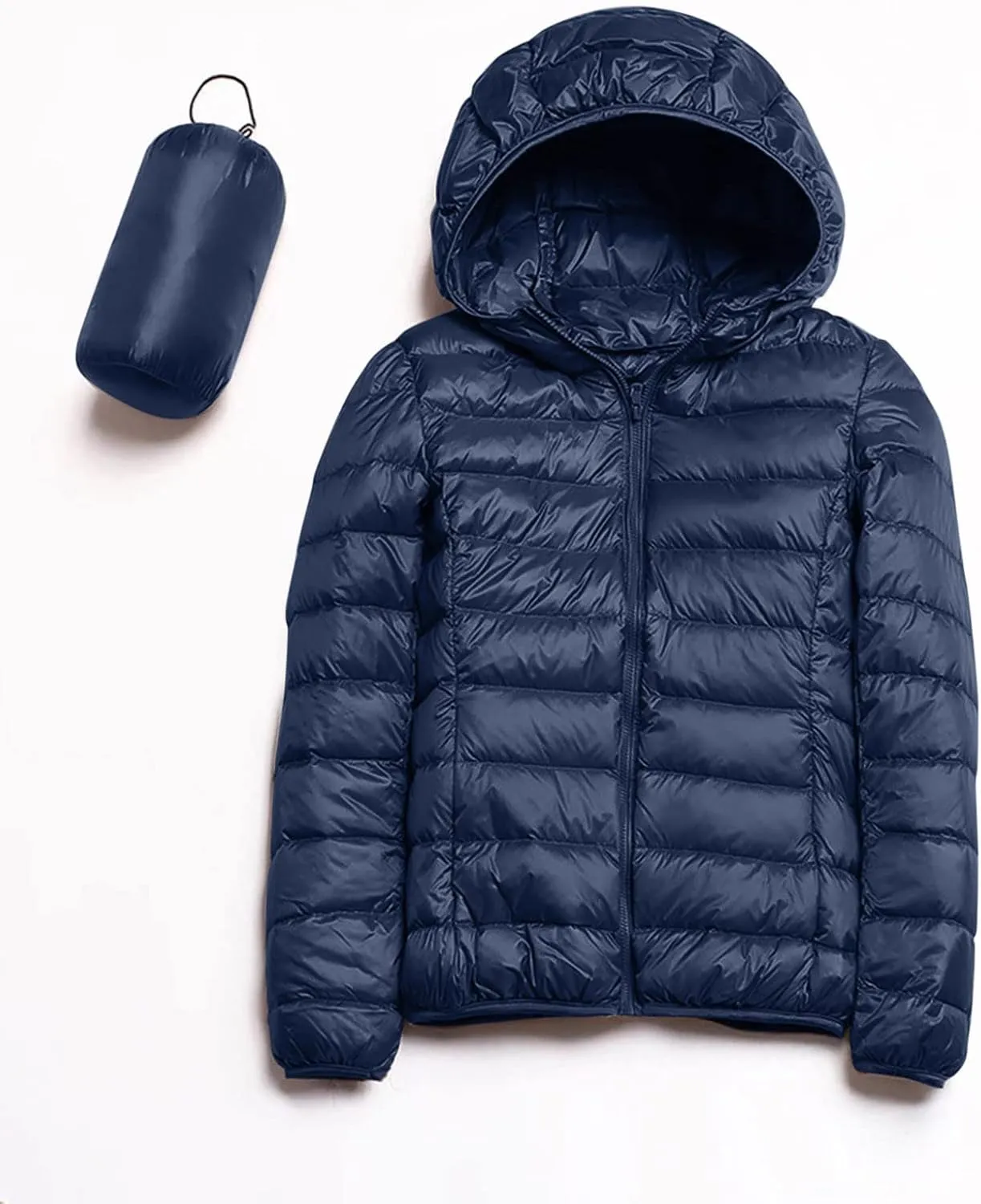 Light Jackets for Women Warm Hooded Down Jacket Packable Short Fall Jacket Zip Cardigan Winter Coats with Pockets