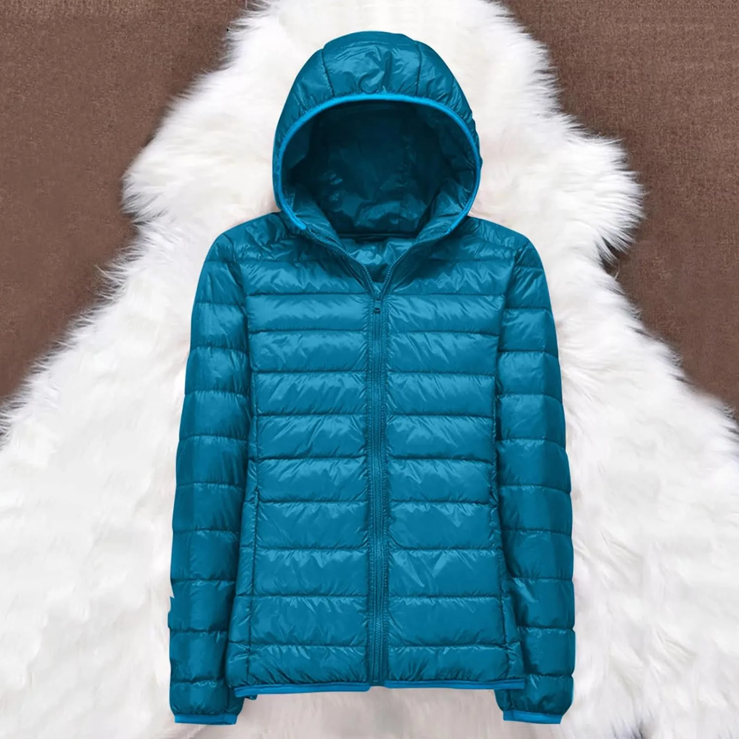 Light Jackets for Women Warm Hooded Down Jacket Packable Short Fall Jacket Zip Cardigan Winter Coats with Pockets