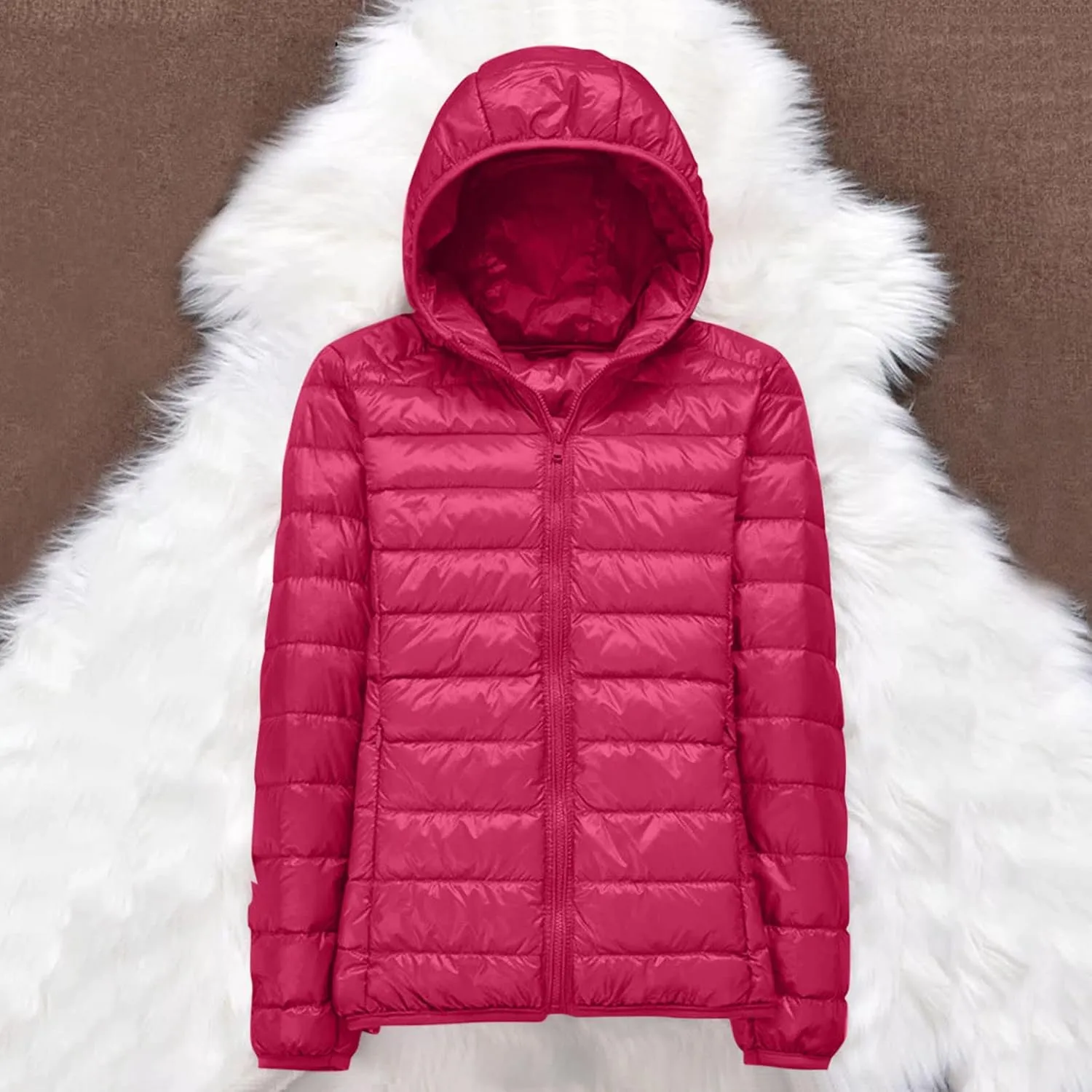 Light Jackets for Women Warm Hooded Down Jacket Packable Short Fall Jacket Zip Cardigan Winter Coats with Pockets