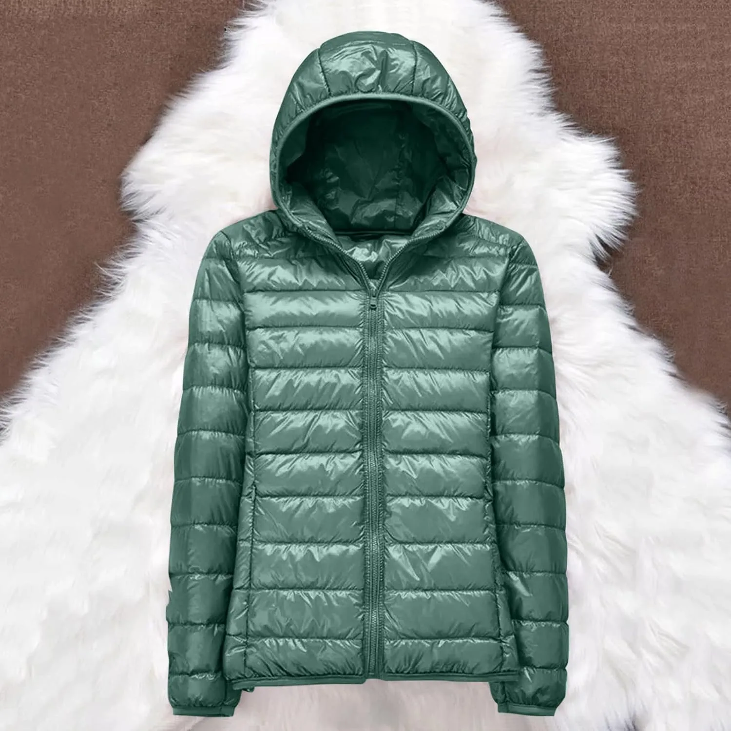 Light Jackets for Women Warm Hooded Down Jacket Packable Short Fall Jacket Zip Cardigan Winter Coats with Pockets