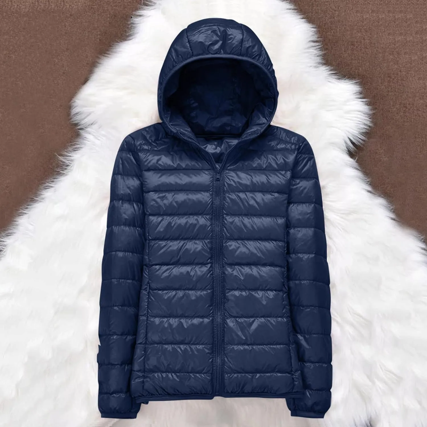 Light Jackets for Women Warm Hooded Down Jacket Packable Short Fall Jacket Zip Cardigan Winter Coats with Pockets