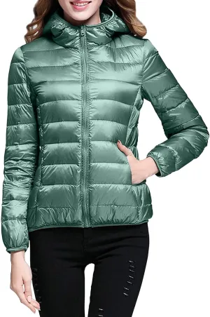 Light Jackets for Women Warm Hooded Down Jacket Packable Short Fall Jacket Zip Cardigan Winter Coats with Pockets