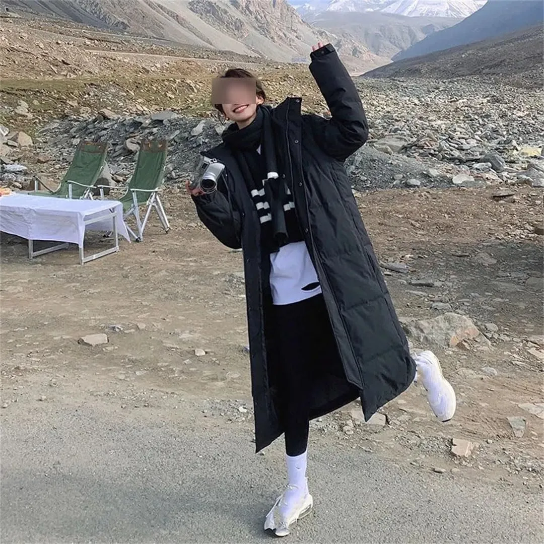 Long Down Cotton Coat Womens Winter Padded Puffer Parkas Thicken Warm Cotton-Padded Jacket Hooded Overcoat