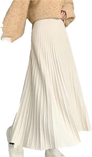 Long Knitted Skirt Women Autumn Winter Warm Skirts Female Pleated Skirt Ladies High Waist Maxi Skirt