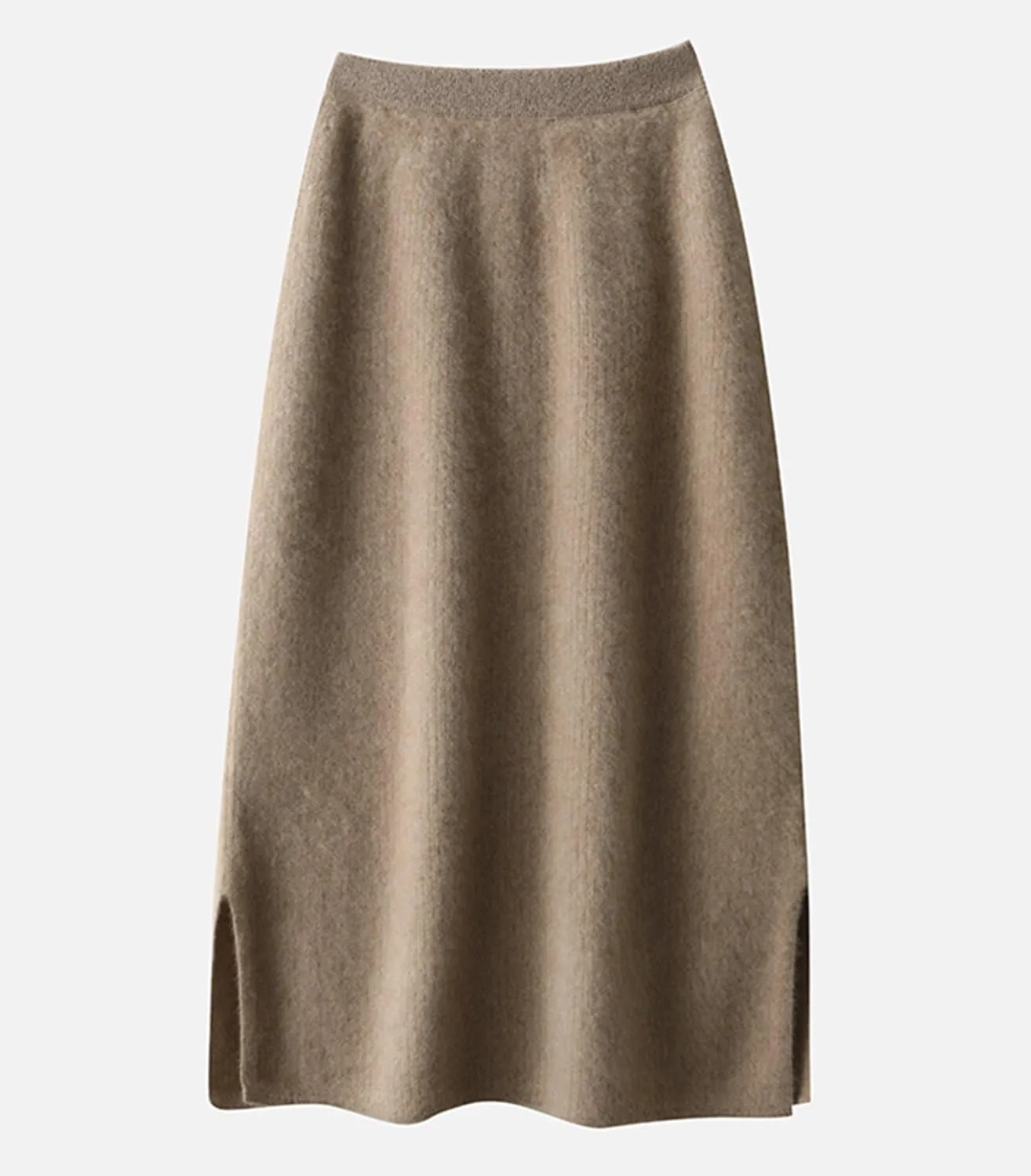Long Skirt Women Autumn Winter 100% Merino Wool Knit Split Skirt Ribbed Elastic Warm Sweater Skirt