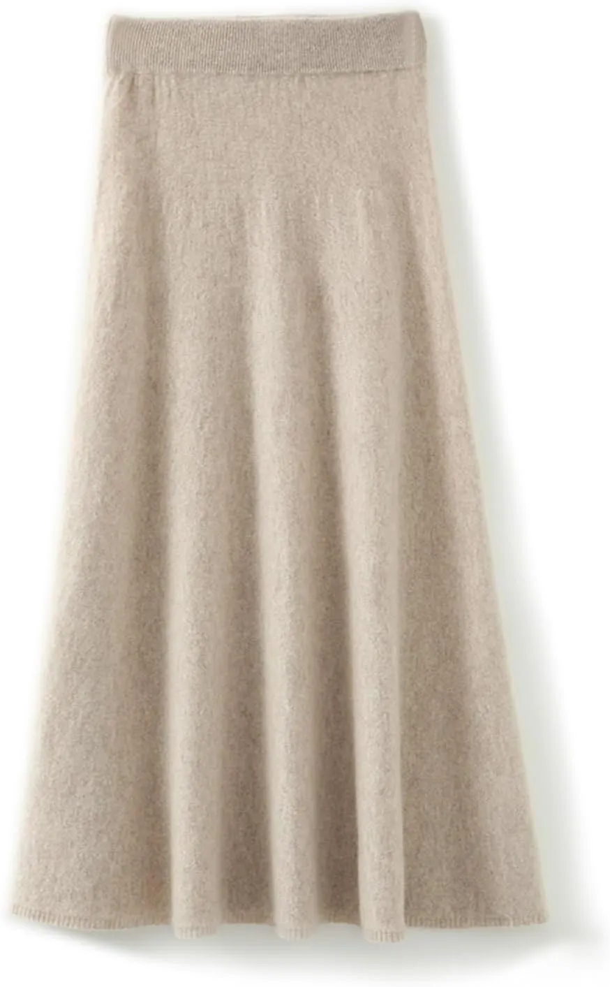 Long Skirt Women's Fall Winter 100% Merino Wool Knitted Skirt Ribbed Elastic Solid Warm Sweater Skirts