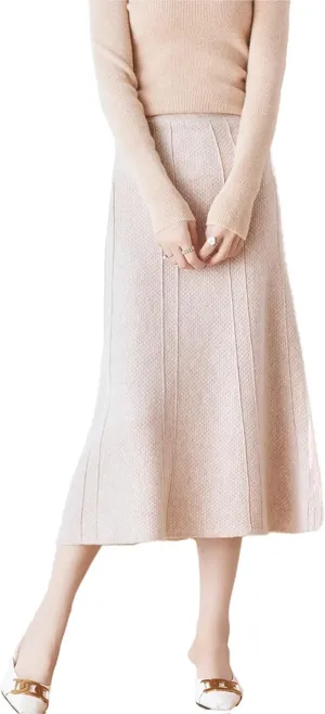 Long Skirt Women's Fall Winter 100% Merino Wool Knitted Skirt Ribbed Elastic Waist Warm Sweater Skirt