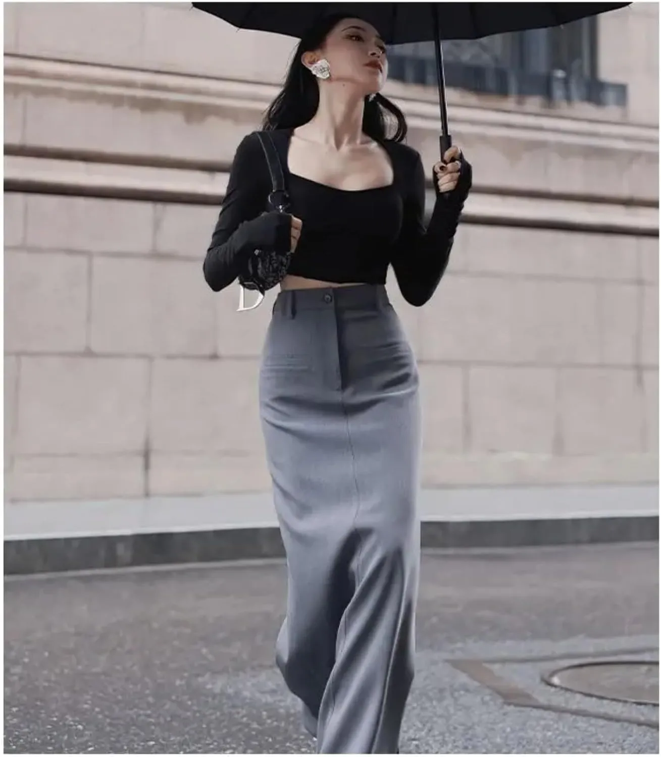 Long Skirts Women Clothing Minimalist Side Slit Temper Elegant Vintage Sexy High Street Ladies All-Match