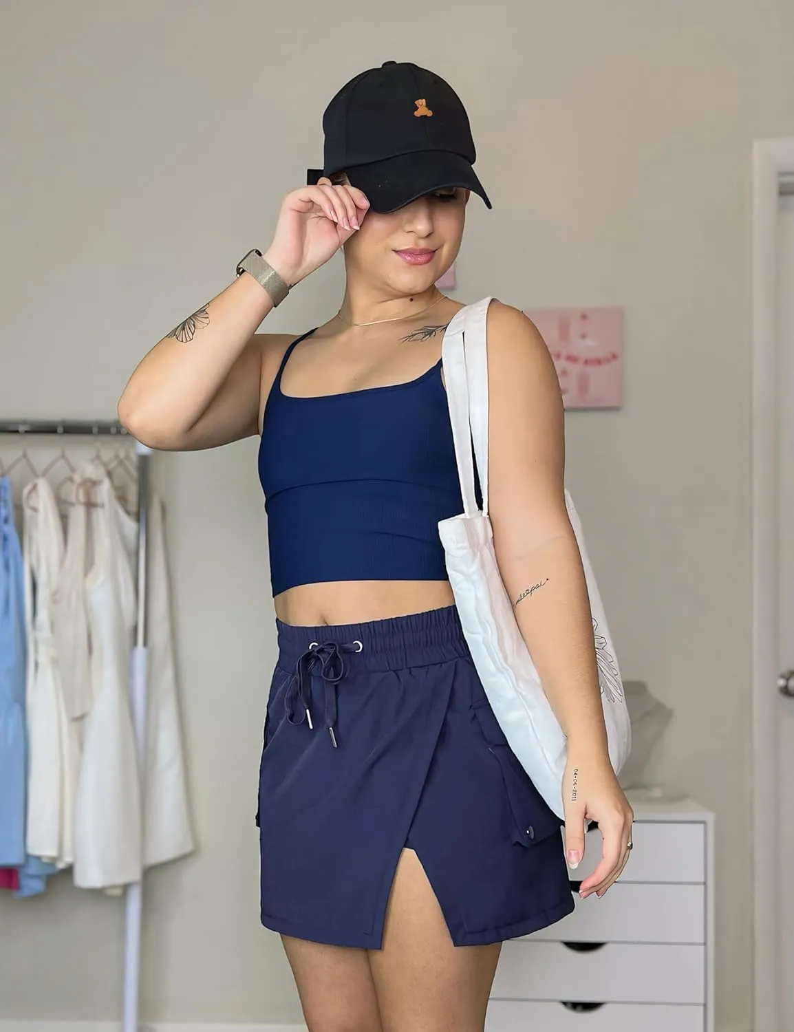 luvamia Tennis Skorts for Woman High Waisted Athletic Cargo Pull On Elastic Waist Stretchy Wrap Golf Skirts with Shorts