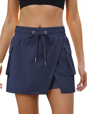 luvamia Tennis Skorts for Woman High Waisted Athletic Cargo Pull On Elastic Waist Stretchy Wrap Golf Skirts with Shorts