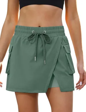 luvamia Tennis Skorts for Woman High Waisted Athletic Cargo Pull On Elastic Waist Stretchy Wrap Golf Skirts with Shorts