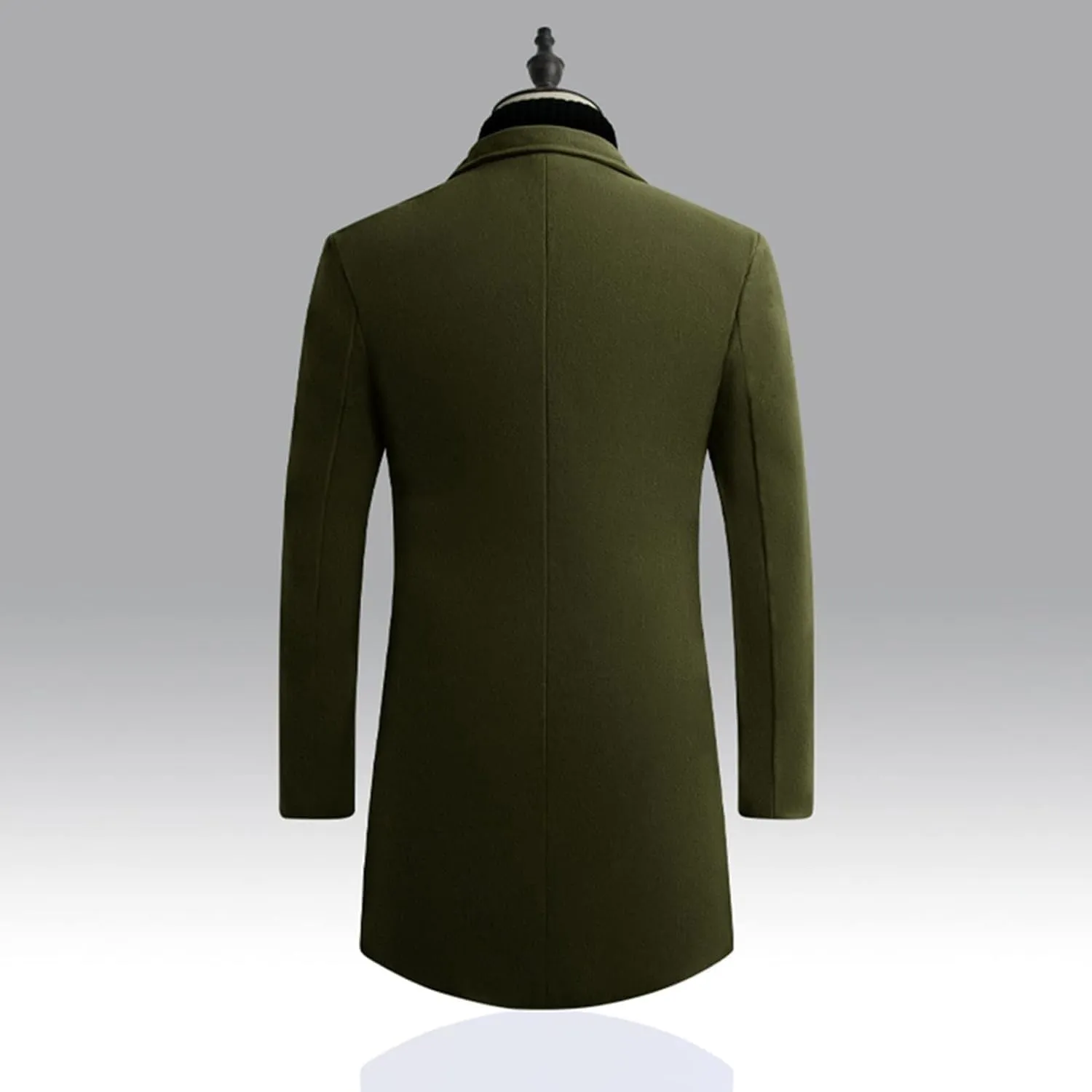 Maiyifu-GJ Men's Wool Blend Trench Coats Mid-Length Notched Collar Slim Overcoat Casual Business Single Breasted Long Jackets