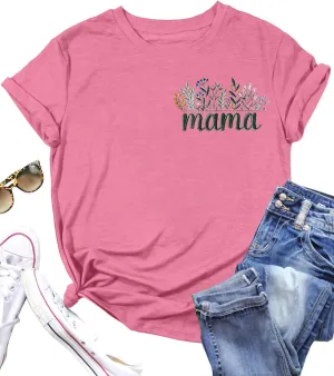 Mama Shirts for Women Retro Floral Mama Letter Printed Mother's Day Shirt Graphic Tshirt Mom Casual Tee Tops