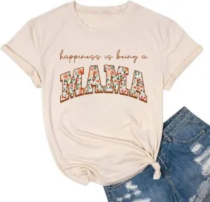 Mama Shirts for Women Retro Floral Mama Letter Printed Mother's Day Shirt Graphic Tshirt Mom Casual Tee Tops