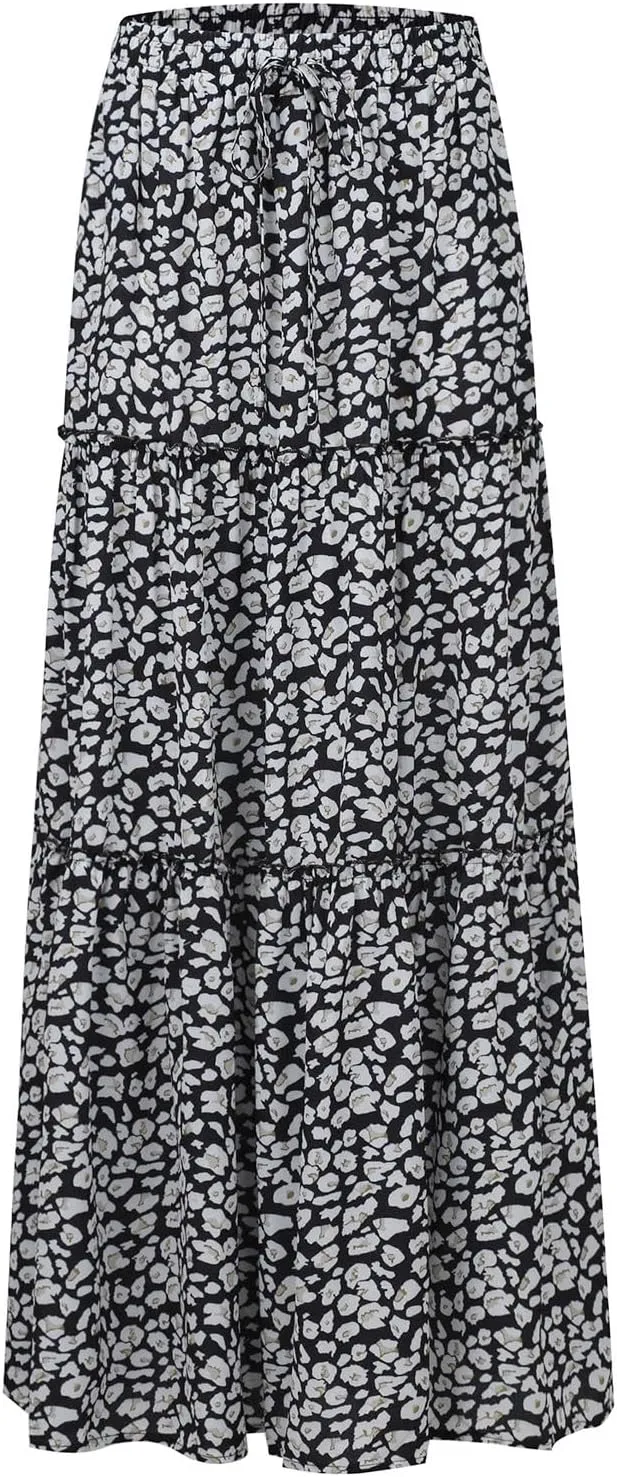 Maxi Skirts,Pleated Flowy Long Skirts for Women 2025 High Waisted Womens Boho Maxi Skirt with Pockets Trendy