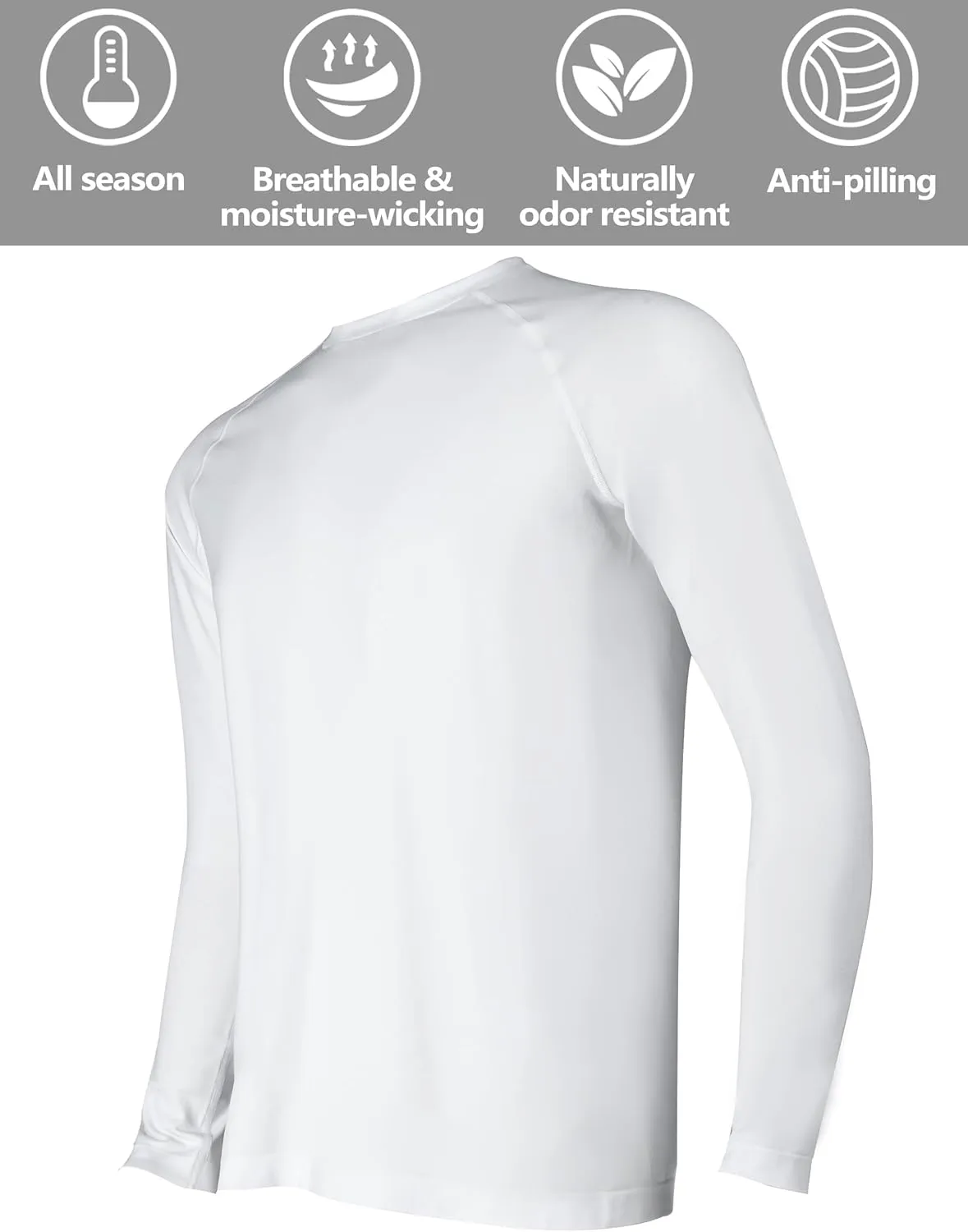  MD Long Sleeve Shirts for Men, Quick Dry, Moisture Wicking T-Shirts for Gym, Workout, Running, Lightweight Crew Base Layer