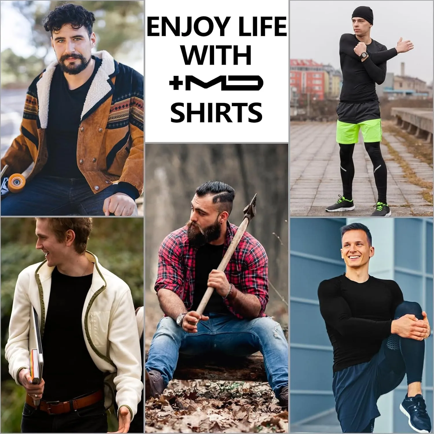  MD Long Sleeve Shirts for Men, Quick Dry, Moisture Wicking T-Shirts for Gym, Workout, Running, Lightweight Crew Base Layer