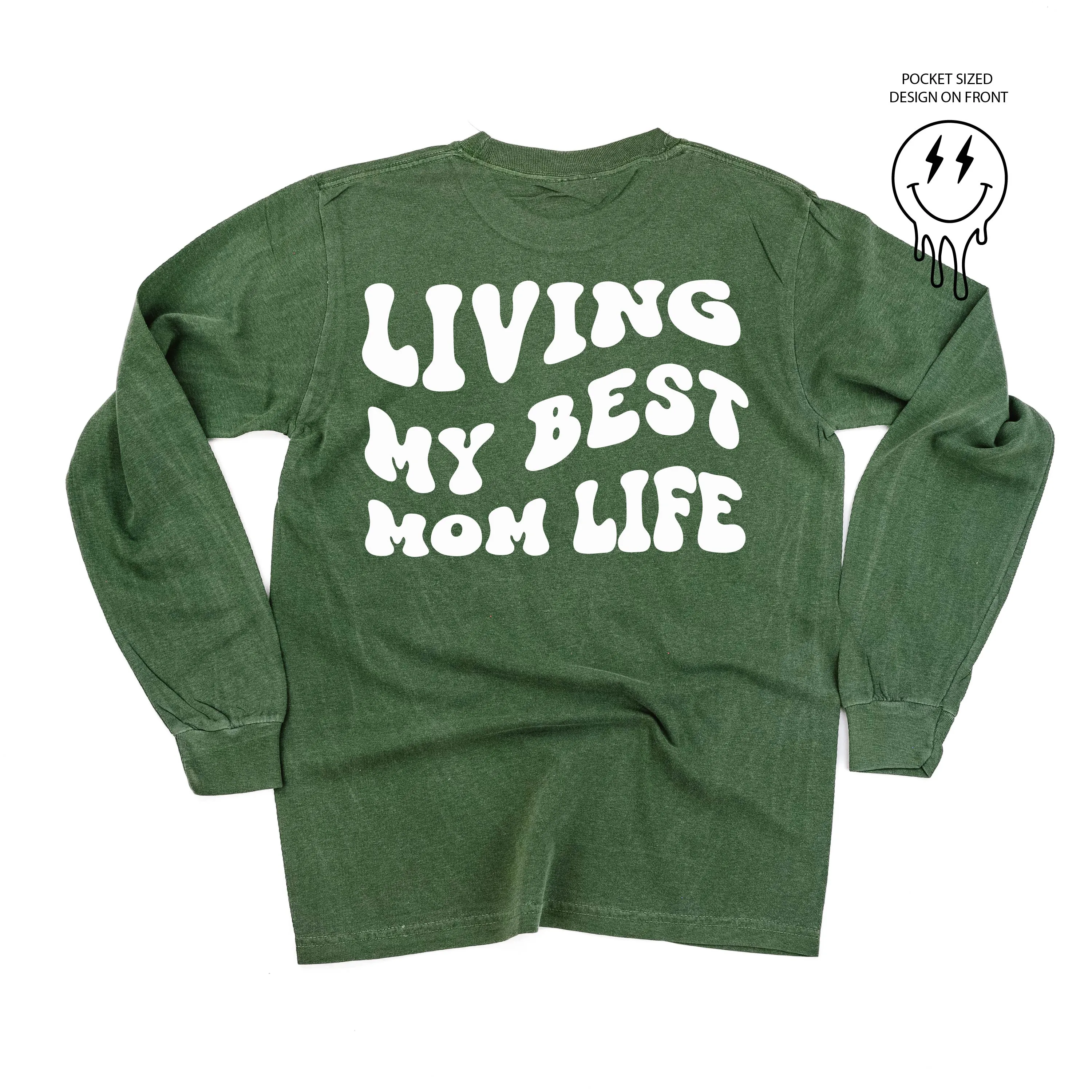 Melting Motherhood - LIVING MY BEST MOM LIFE - (w/ Melty Lightning Eyes) - LONG SLEEVE COMFORT COLORS TEE