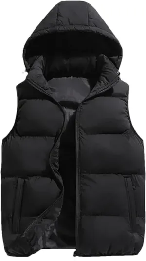 Men Autumn Winter Hooded Vest Jacket Puffer Sleeveless Cotton Padded Keep Warm Thicken Coats