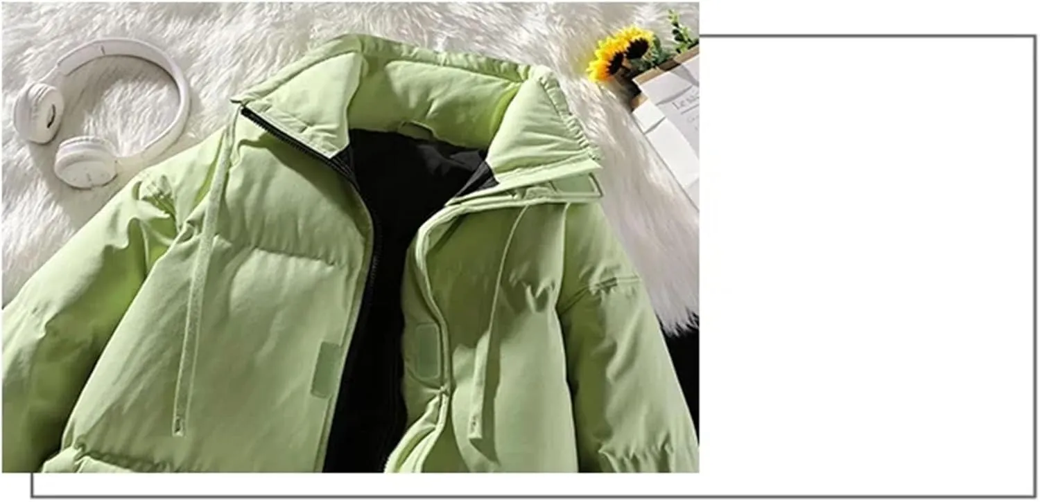 Men Drawstring Stand Collar Solid Color Cotton-Padded Warm Casual Zipper Parka Coat