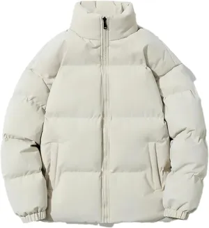 Men Stand Collar Solid Zipper Cotton-Padded Thickened Warm Outdoor Casual Parka Coat