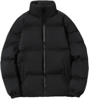 Men Stand Collar Solid Zipper Cotton-Padded Thickened Warm Outdoor Casual Parka Coat