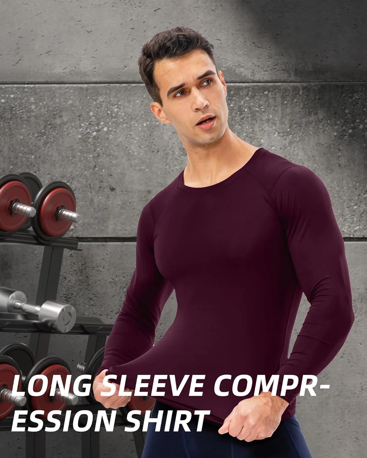 Men's Compression Shirt Long Sleeve Cool Dry Workout Athletic Base Layer Undershirts for Running Basketball Cycling