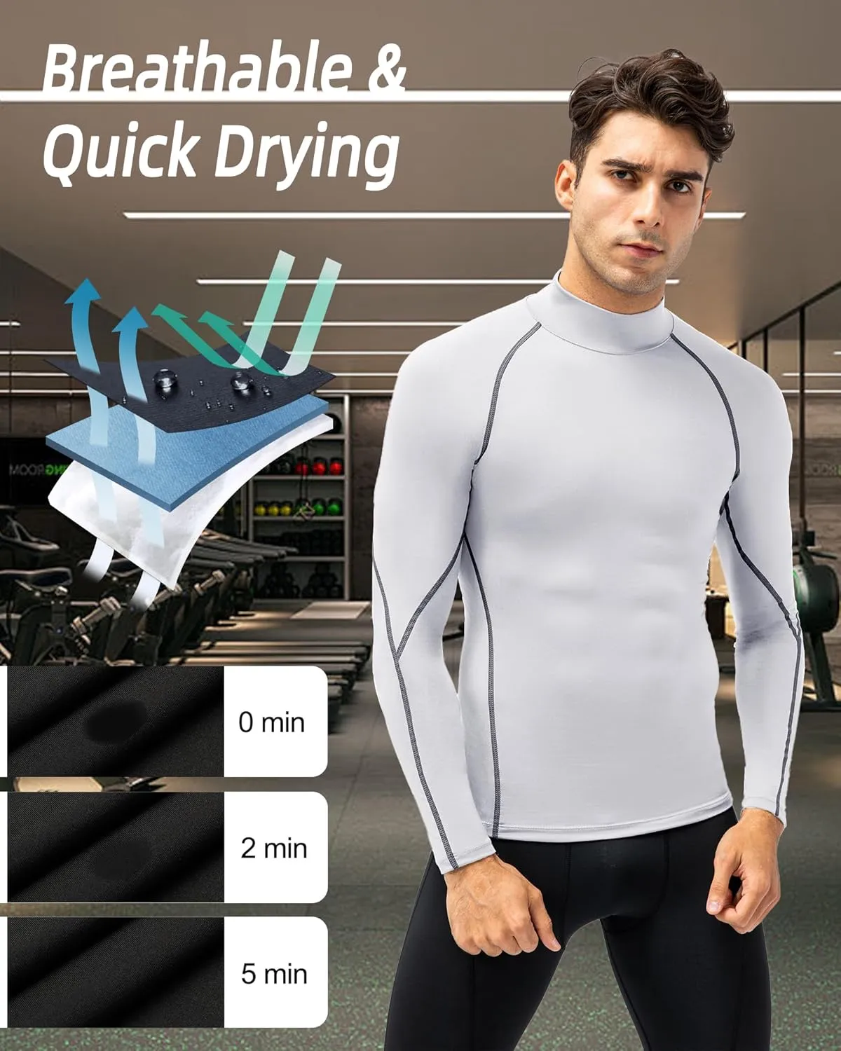 Men's Compression Shirt Long Sleeve Cool Dry Workout Athletic Base Layer Undershirts for Running Basketball Cycling